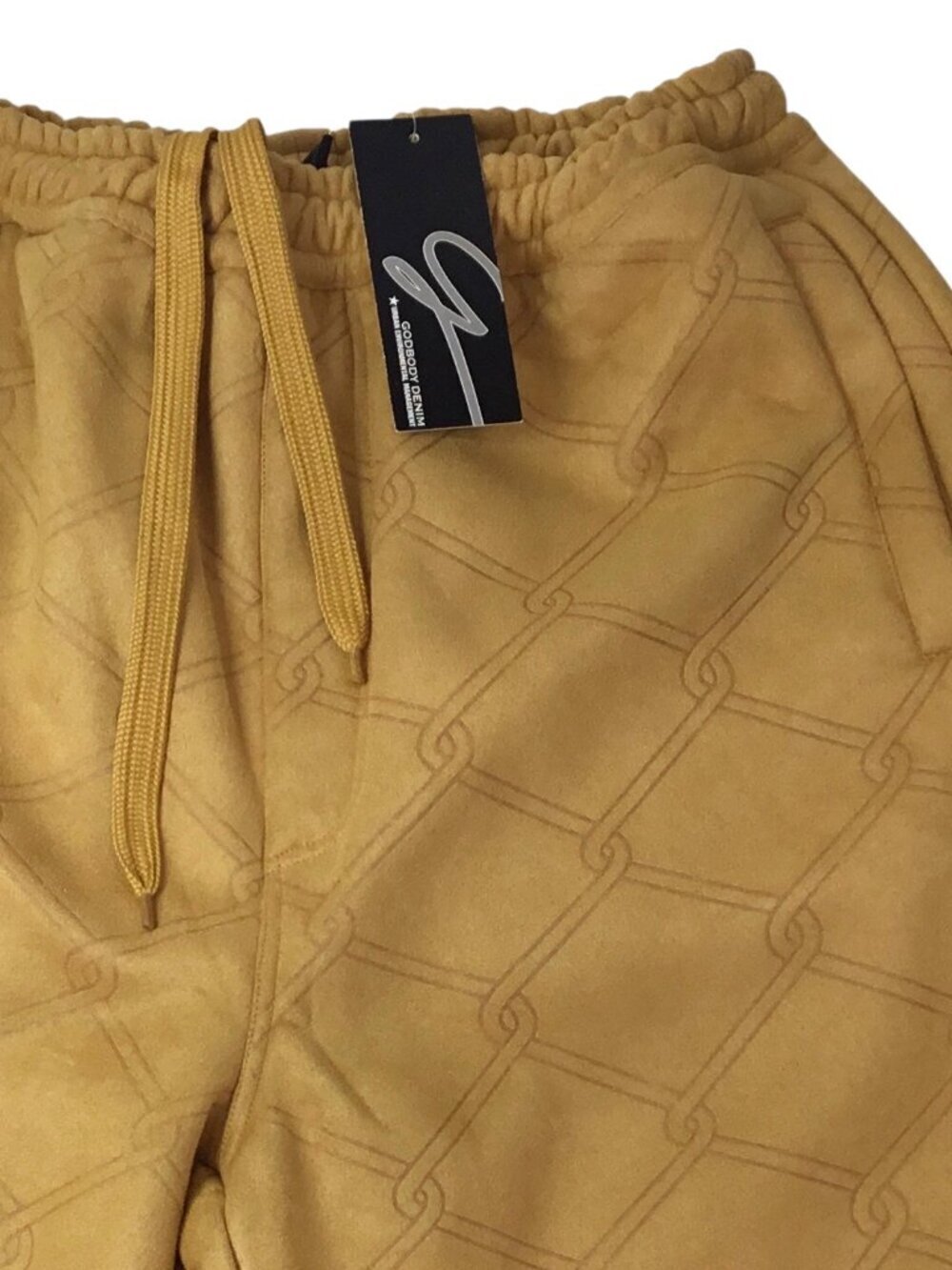 Vtg Godbody Denim NWT Banger Gold Velour Jogger Track Pants Quilted XL Embossed